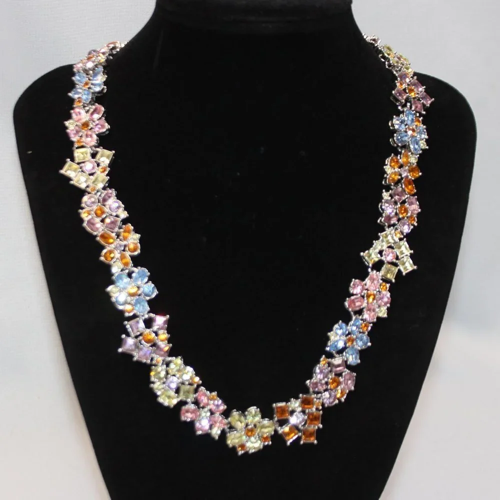 Nolan Miller Multi-Color Floral Crystal and Silver Necklace - Picture 2 of 13